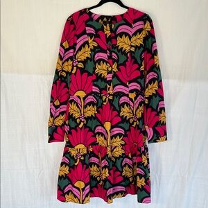 J. Crew Bold Floral Long-Sleeve Shift Dress in Pink, Gold & Green NWT